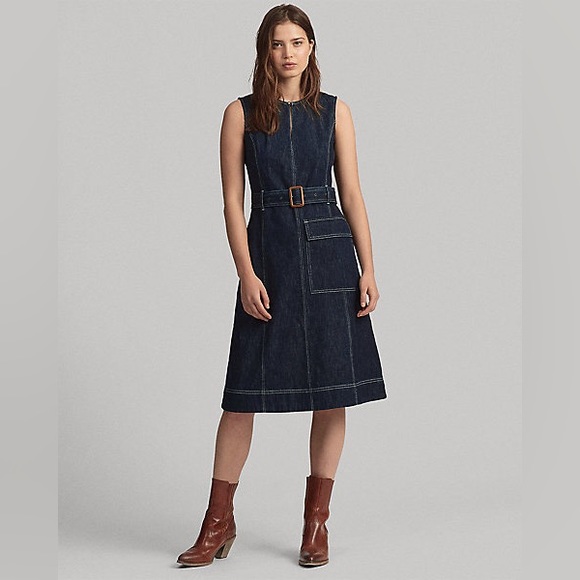 Polo Ralph Lauren Denim Fit and Flare Dress in Dark Indigo Women’s Size 12 - Picture 2 of 15
